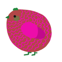 A red and fuchsia chicken with a lace pattern