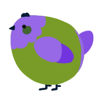 A chartreuse and blurple chicken with a head pattern