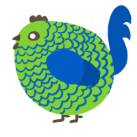 A grass and ultramarine chicken with a lace pattern