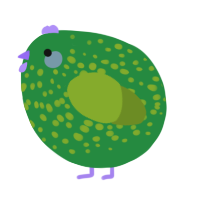 A viridian and chartreuse chicken with a speckle pattern