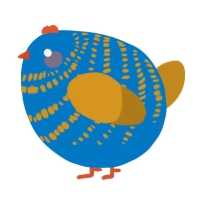 A sapphire and ochre chicken with a bar pattern