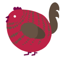 A crimson and bark chicken with a bar pattern