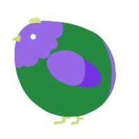 A viridian and blurple chicken with a head pattern