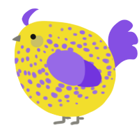 A yellow and blurple chicken with a speckle pattern
