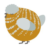 A ochre and silver chicken with a bar pattern