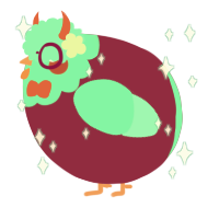 A mint and maroon chicken with a head pattern