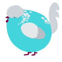 A aqua and mist chicken with a neck-speckle pattern