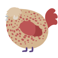 A beige and red chicken with a speckle pattern