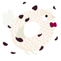A cream and white chicken with a lace pattern