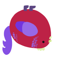 A crimson and blurple chicken with a neck-band pattern