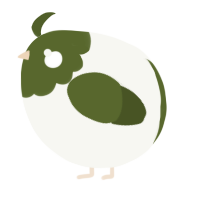 A white and olive chicken with a head pattern