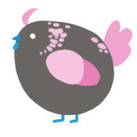 A grey and pink chicken with a neck-speckle pattern