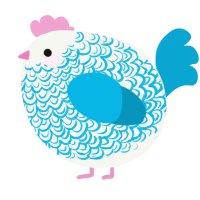 A white and cerulean chicken with a double-lace pattern