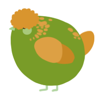 A chartreuse and orange chicken with a neck-speckle pattern