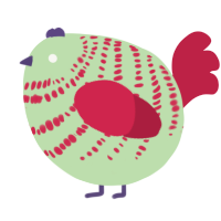 A gluppy and crimson chicken with a bar pattern