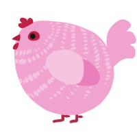 A pink chicken with a bar pattern