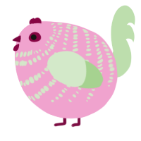 A pink and gluppy chicken with a bar pattern