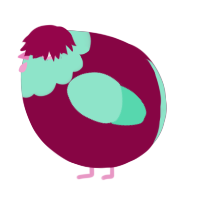 A maroon and mint chicken with a head pattern