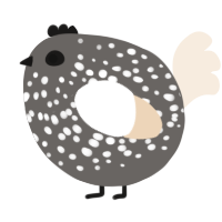 A grey and cream chicken with a speckle pattern