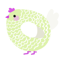 A apple and white chicken with a lace pattern