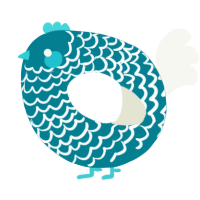 A sea and white chicken with a lace pattern
