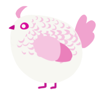 A white and pink chicken with a half-lace pattern