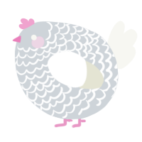 A mist and white chicken with a lace pattern