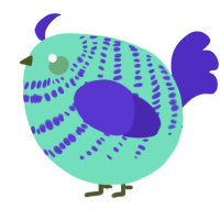 A mint and indigo chicken with a bar pattern