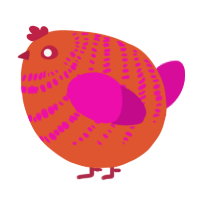 A vermilion and fuchsia chicken with a bar pattern