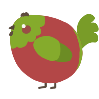 A red and chartreuse chicken with a head pattern