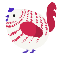 A white and crimson chicken with a bar pattern