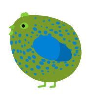 A chartreuse and sapphire chicken with a speckle pattern