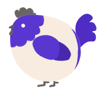 A cream and indigo chicken with a head pattern