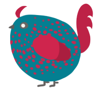 A sea and crimson chicken with a speckle pattern
