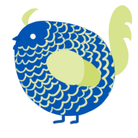 A ultramarine and lemon chicken with a lace pattern