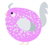 A lavender and mist chicken with a speckle pattern