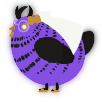 A blurple and sable chicken with a bar pattern