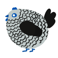 A silver and black chicken with a lace pattern