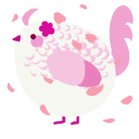 A white and pink chicken with a half-lace pattern