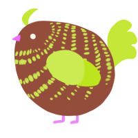 A russet and lime chicken with a bar pattern