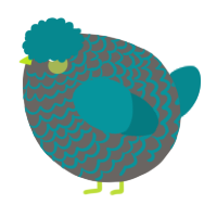 A grey and teal chicken with a lace pattern