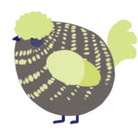 A grey and lemon chicken with a bar pattern
