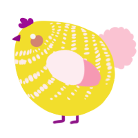 A yellow and rose chicken with a bar pattern