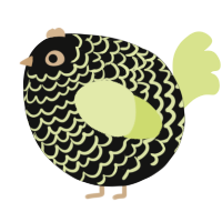 A black and lemon chicken with a lace pattern