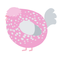 A pink and mist chicken with a speckle pattern