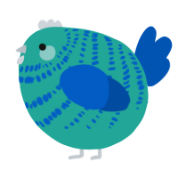 A turquoise and ultramarine chicken with a bar pattern