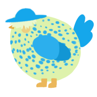 A apple and sky chicken with a speckle pattern