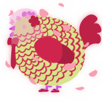 A lemon and crimson chicken with a lace pattern