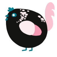 A black and rose chicken with a neck-speckle pattern