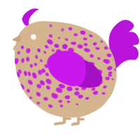 A beige and amethyst chicken with a speckle pattern